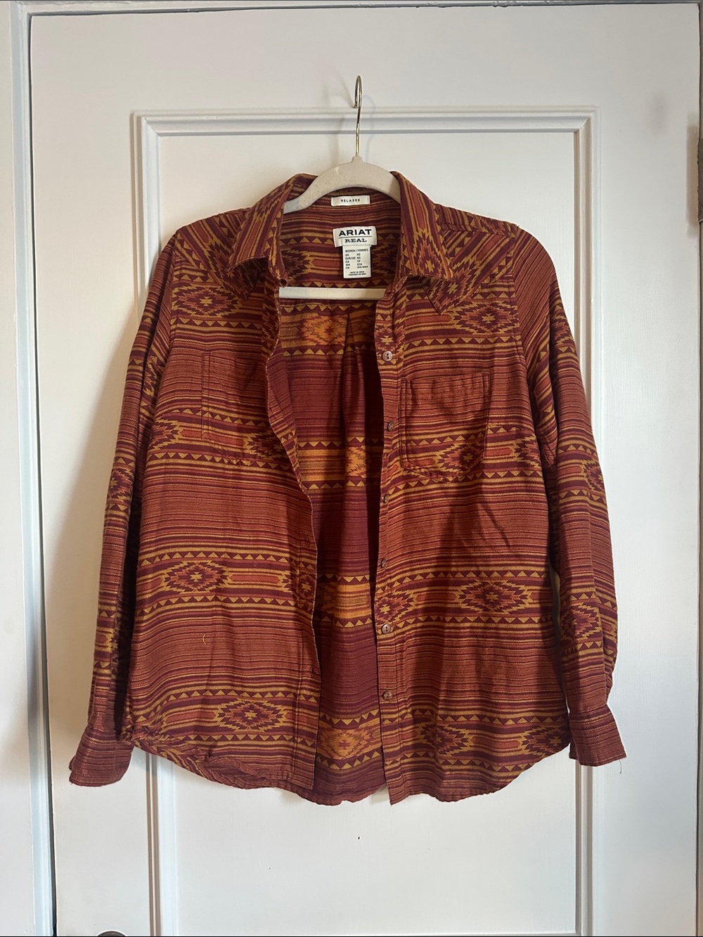 Ariat  women Rust southwest -Pattern Button-Up Shirt